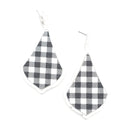 Buffalo Plaid Leather Patch Accent w/ Crystal Earring E2059