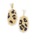 Leopard Leather Patch Accent w/ Crystal Earring E2064