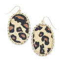 Animal Print Leather Patch Accent Metal Plate Earring E2069