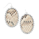 Animal Print Leather Patch Accent Metal Plate Earring E2071