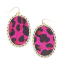 Animal Print Leather Patch Accent Metal Plate Earring E2073
