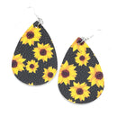 Sun Flower Print Faux Leather Tear Drop Earring E2117