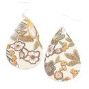 Floral Print Faux Leather Tear Drop Earring E2118