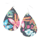 Floral Print Faux Leather Tear Drop Earring E2119