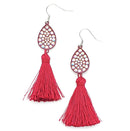 Crystal Embedded Pendant W/ Tassel Accent Post Earrings E2265