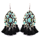 Turquoise Like Stone W/ Tassel Accent Post Earrings E2270
