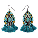 Turquoise Like Stone W/ Tassel Accent Post Earrings E2271