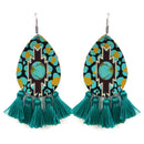 Turquoise Like Stone W/ Tassel Accent Post Earrings E2275