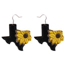 Texas Map W/ Sun Flower Design Accent Leather Earrings E2278