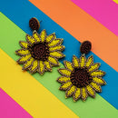 Beaded Sunflower Accent Post Earrings E2287