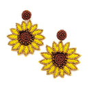 Beaded Sunflower Accent Post Earrings E2287