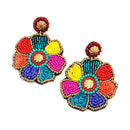 Beaded Floral Design Accent Post Earrings E2282