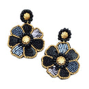 Beaded Floral Design Accent Post Earrings E2292