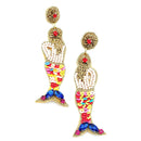 Beaded Mermaid Design Accent Post Earrings E2294