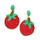 Beaded Strawberry Design Accent Post Earrings E2295