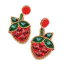 Beaded Strawberry Design Accent Post Earrings E2296