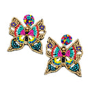 Beaded Butterfly Design Accent Post Earrings E2298