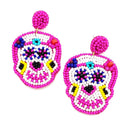 Beaded Sugar Skull Design Accent Post Earrings E2303