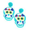 Beaded Sugar Skull Design Accent Post Earrings E2304
