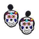 Beaded Sugar Skull Design Accent Post Earrings E2305