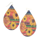 Cork Leather Sunflower & Serape Accent Earrings E2318