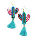 Beaded Cactus Plant Accent Earrings E2419