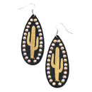 Cactus Accent Wooden Tear Drop Earrings E2494