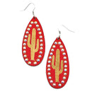 Cactus Accent Wooden Tear Drop Earrings E2495