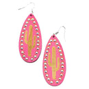 Cactus Accent Wooden Tear Drop Earrings E2496