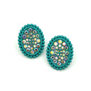 Crystal Embedded Pendant Accent Post Earrings E2514