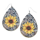 Genuine Leather W/ Floral Design Earrings E2523