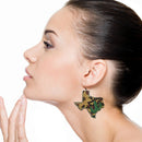 Texas map accent Genuine Leather W/ Floral Design Earrings E2525