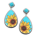 Floral Design w / Leather Patch Accent Earrings