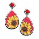 Floral Design w / Leather Patch Accent Earrings E2532