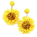 Raffia Sunflower Design Accent Earrings E2556