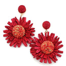 Raffia Sunflower Design Accent Earrings E2558