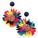 Raffia Sunflower Design Accent Earrings E2559