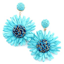 Raffia Sunflower Design Accent Earrings E2560