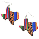 Wooden Texas Map Design Accent Earrings  E2573