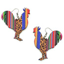 Wooden Serape Rooster Design Accent Earrings  E2574