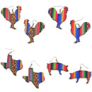 Wooden Serape Pig Design Accent Earrings  E2576