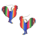 Wooden Serape Rooster Design Accent Earrings  E2575