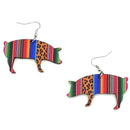 Wooden Serape Pig Design Accent Earrings  E2576