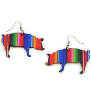 Wooden Serape Pig Design Accent Earrings  E2578