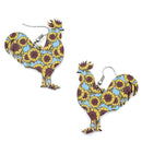 Wooden Sunflower Rooster Design Accent Earrings  E2580