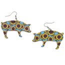 Wooden Sunflower Rooster Design Accent Earrings  E2581