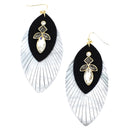 Leather Leaf w/ Crystal Accent Earrings E2596