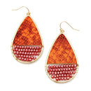 Tear Drop Shape Animal Print w/ Beads Accent Wholesale Western Earrings E2714