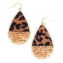 Tear Drop Shape Animal Print w/ Beads Accent Wholesale Western Earrings E2715