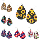 Sun Flower Print Faux Leather Tear Drop Earring E2117